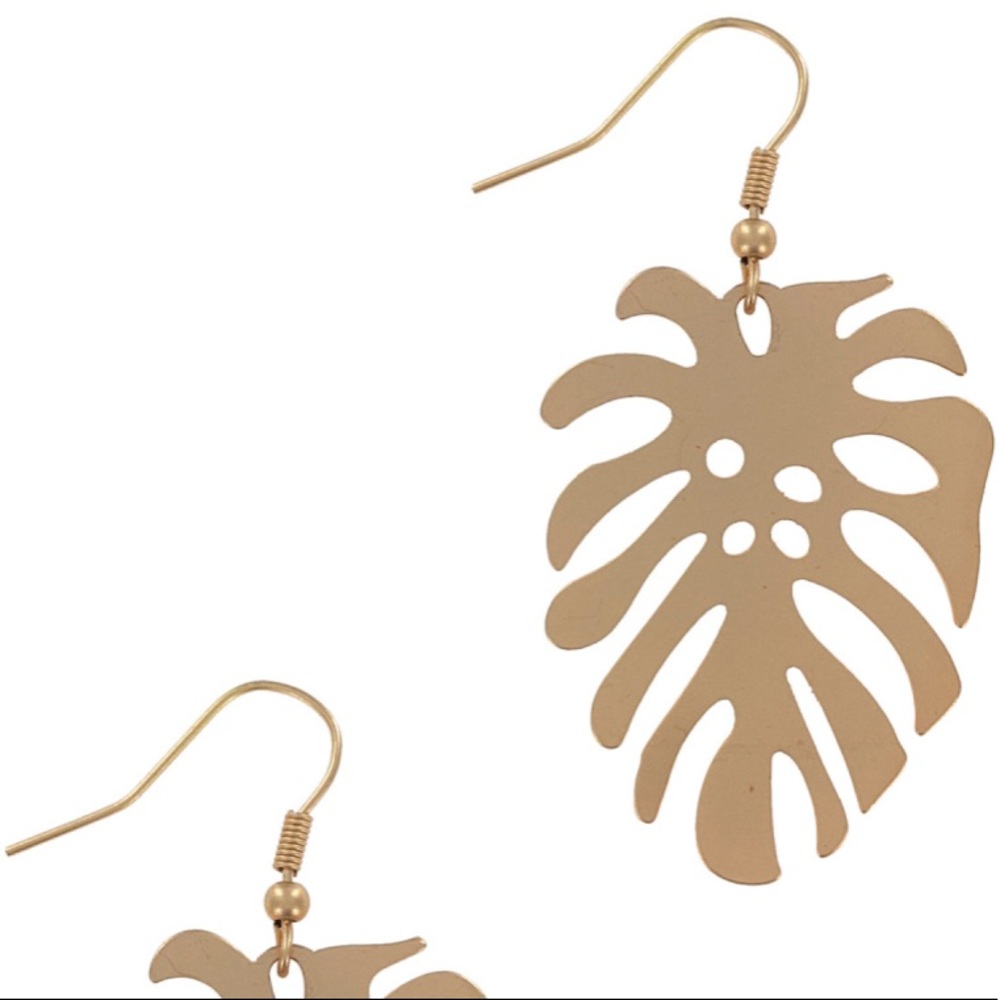 NWT Gold Leaf Plant Statement Earrings - Picture 5 of 5